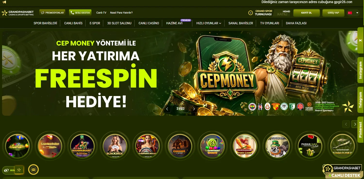 Grandpashabet platform arayüzü genel görünümü